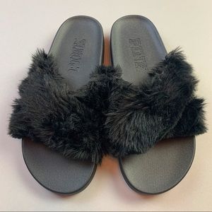 Black Pink Fuzzy Slippers